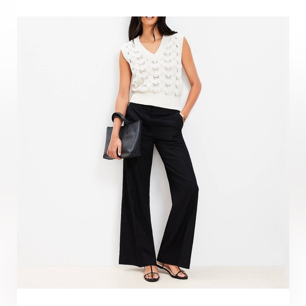 LOFT Black 100% Linen Mid-Rise Business Casual Trousers Pants Office Work NWOT